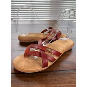 Vintage Bass Sunjuns Size 7M Brown Sandals Flip Flops Brass 1980s NWOT